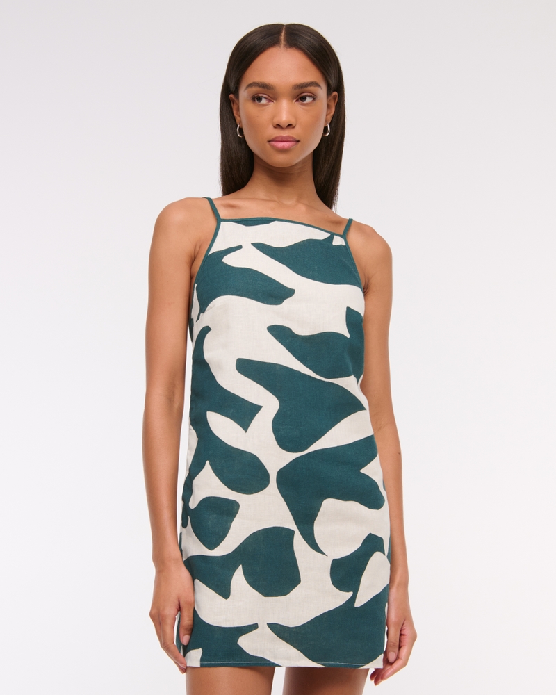 Linen-Blend Apron Mini Dress