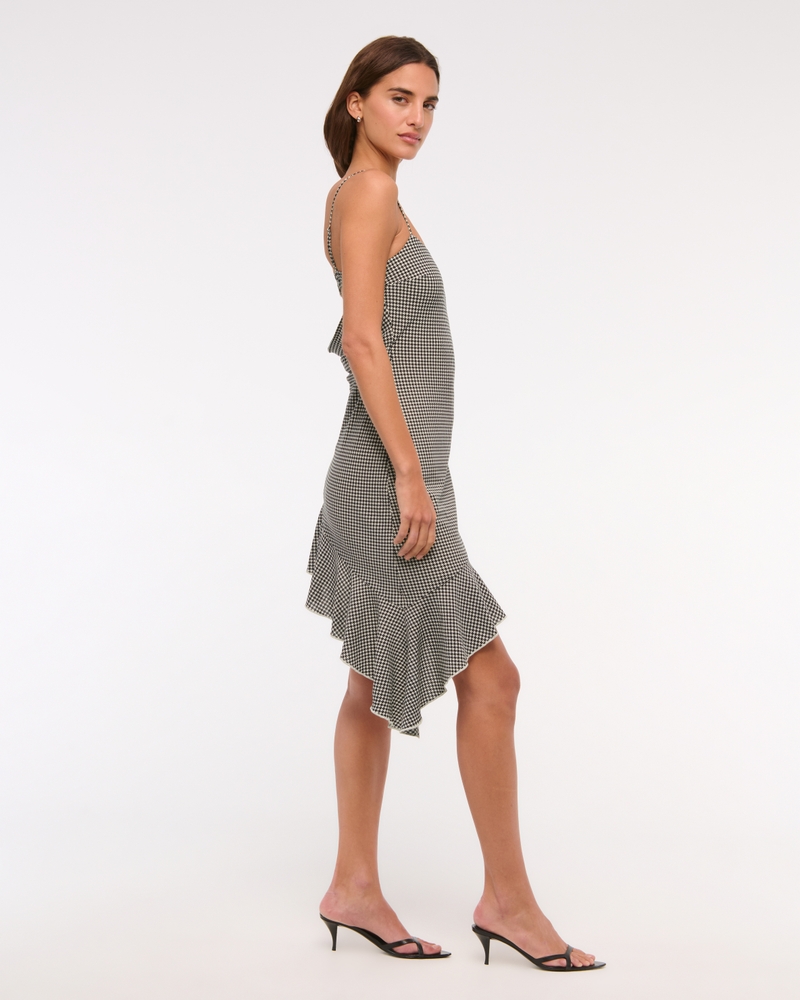 Asymmetrical Clasp-Back Midi Dress