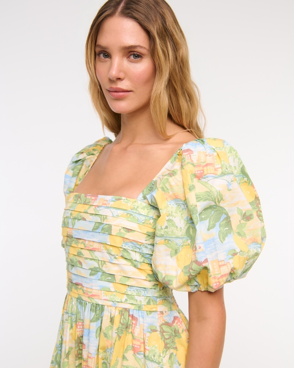 The A&F Emerson Poplin Puff Sleeve Midi Dress, Green Pattern view 2