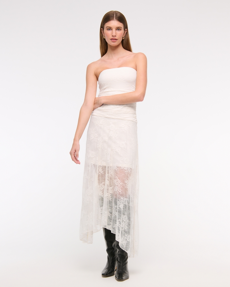 Strapless Lace Midi Dress
