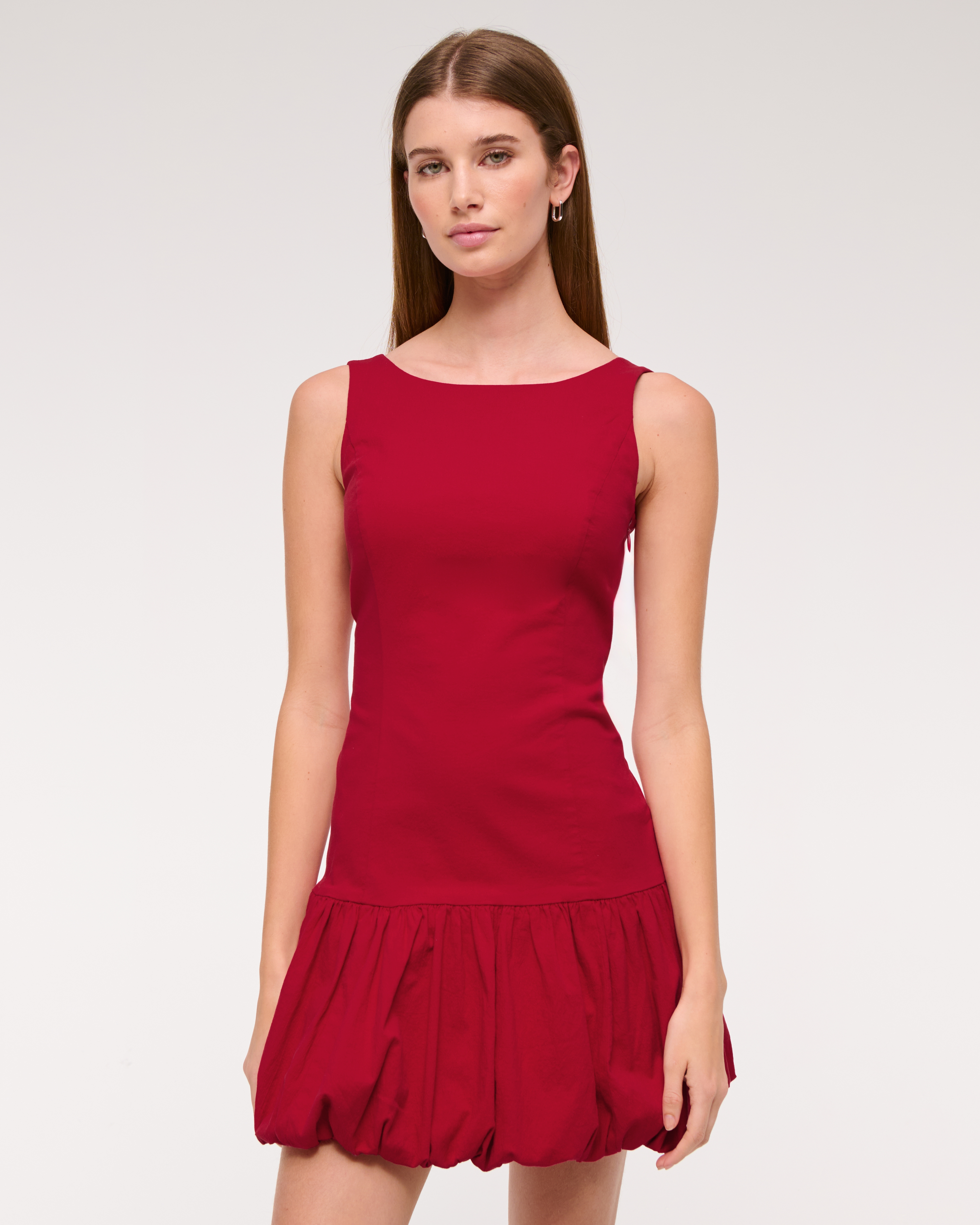 Abercrombie & Fitch High-neck Bubble Hem Mini Dress In Red