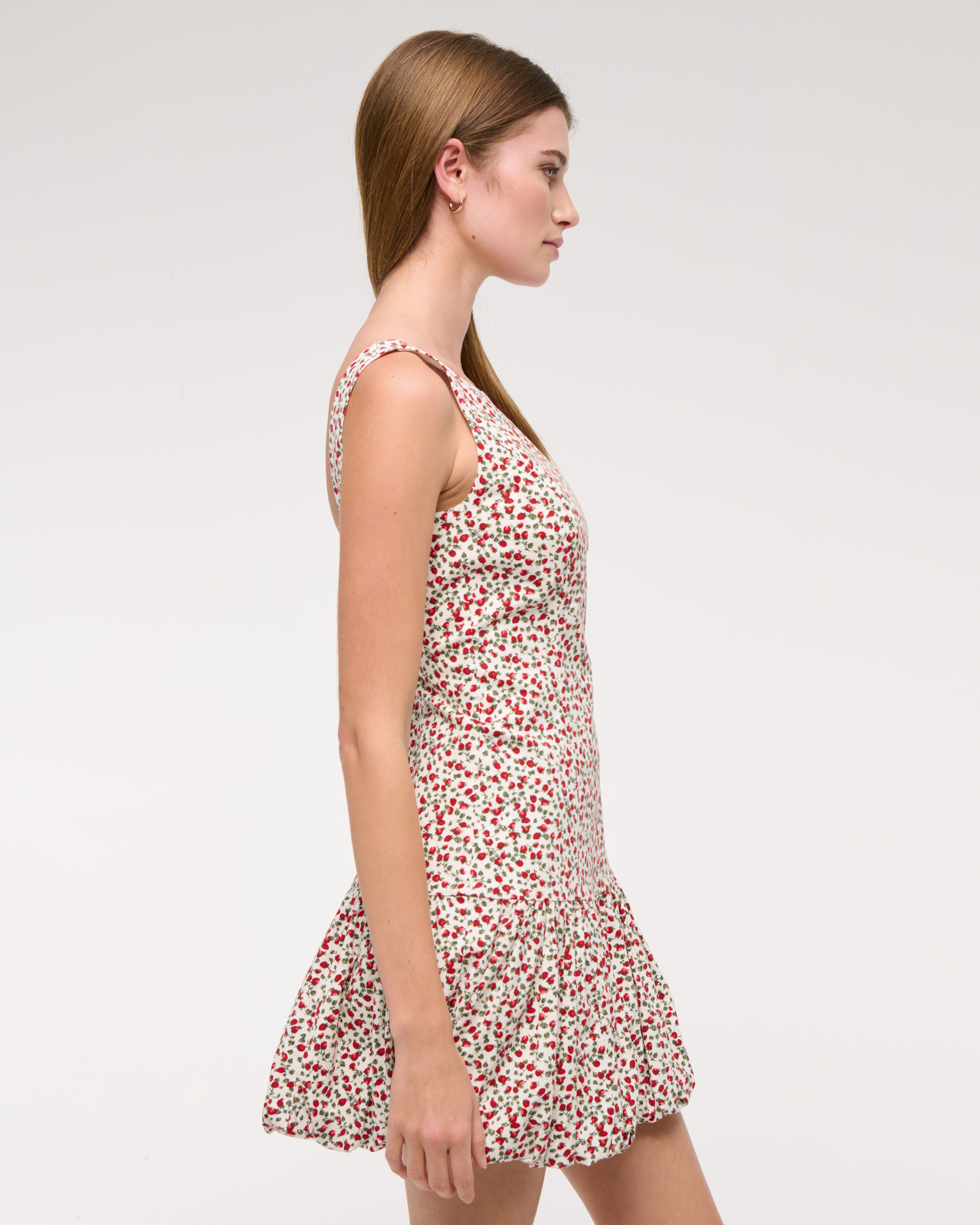 Abercrombie & Fitch High-neck Bubble Hem Mini Dress In Red