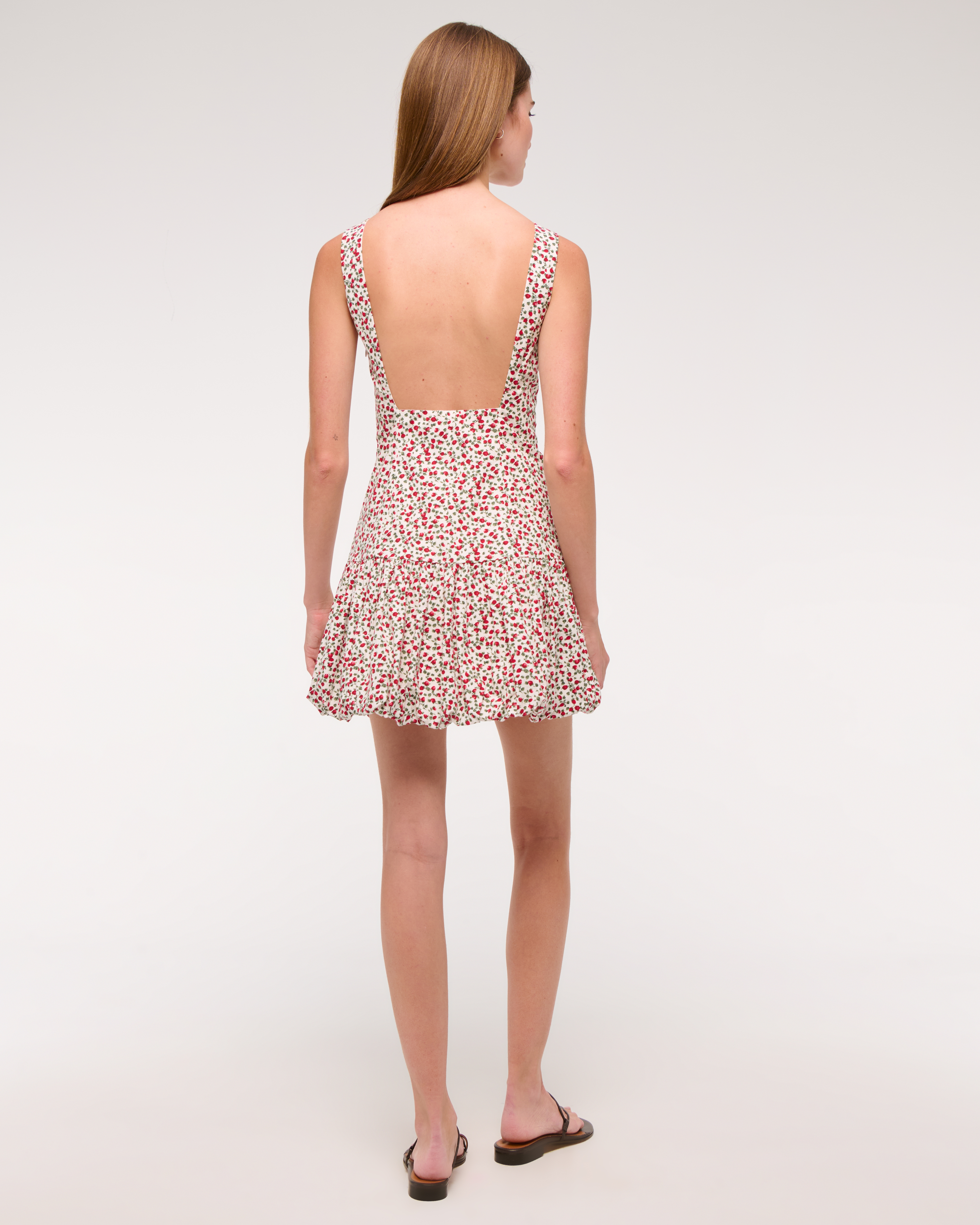 Abercrombie & Fitch High-neck Bubble Hem Mini Dress In Red