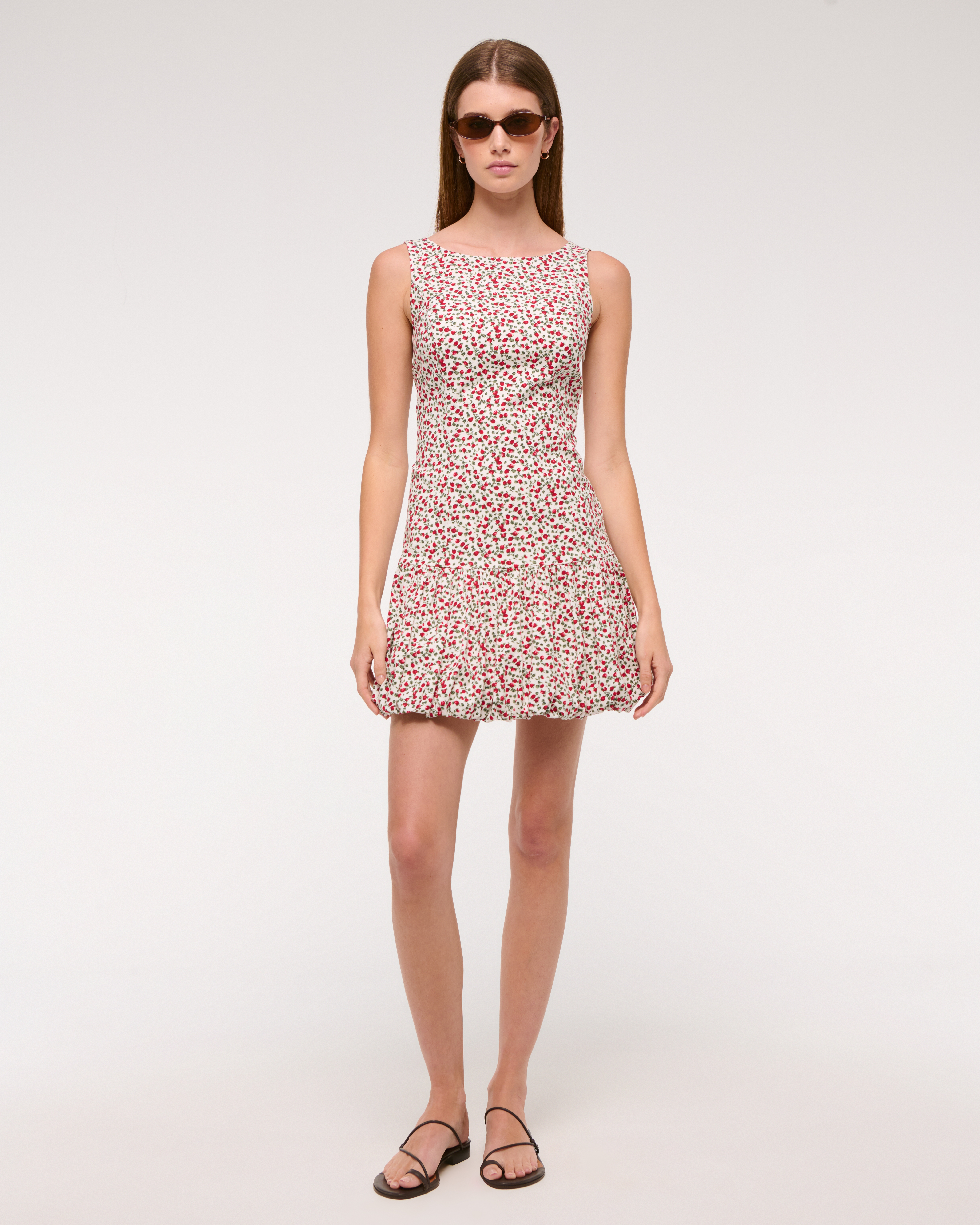 Abercrombie & Fitch High-neck Bubble Hem Mini Dress In Red