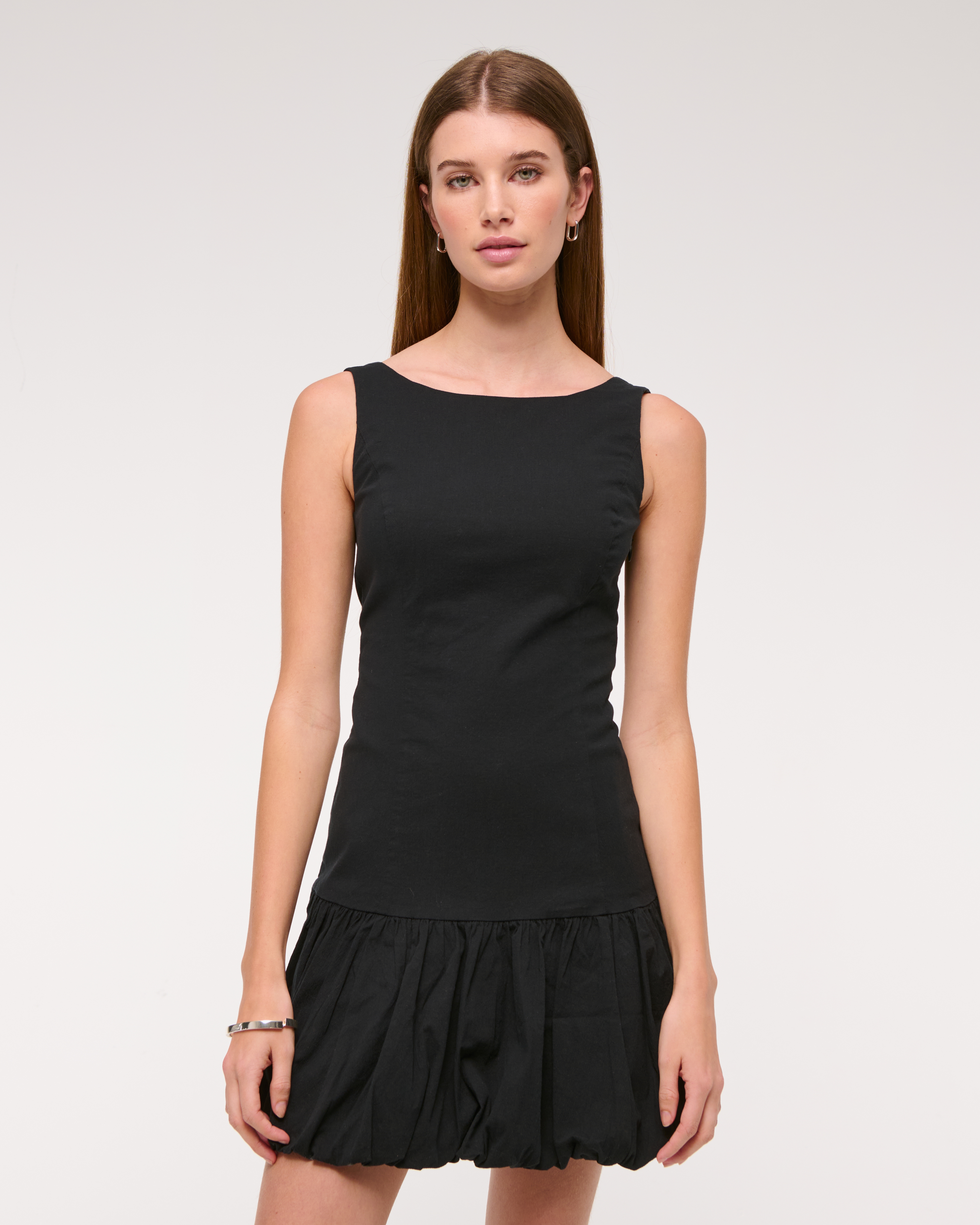 Abercrombie & Fitch High-neck Bubble Hem Mini Dress In Black