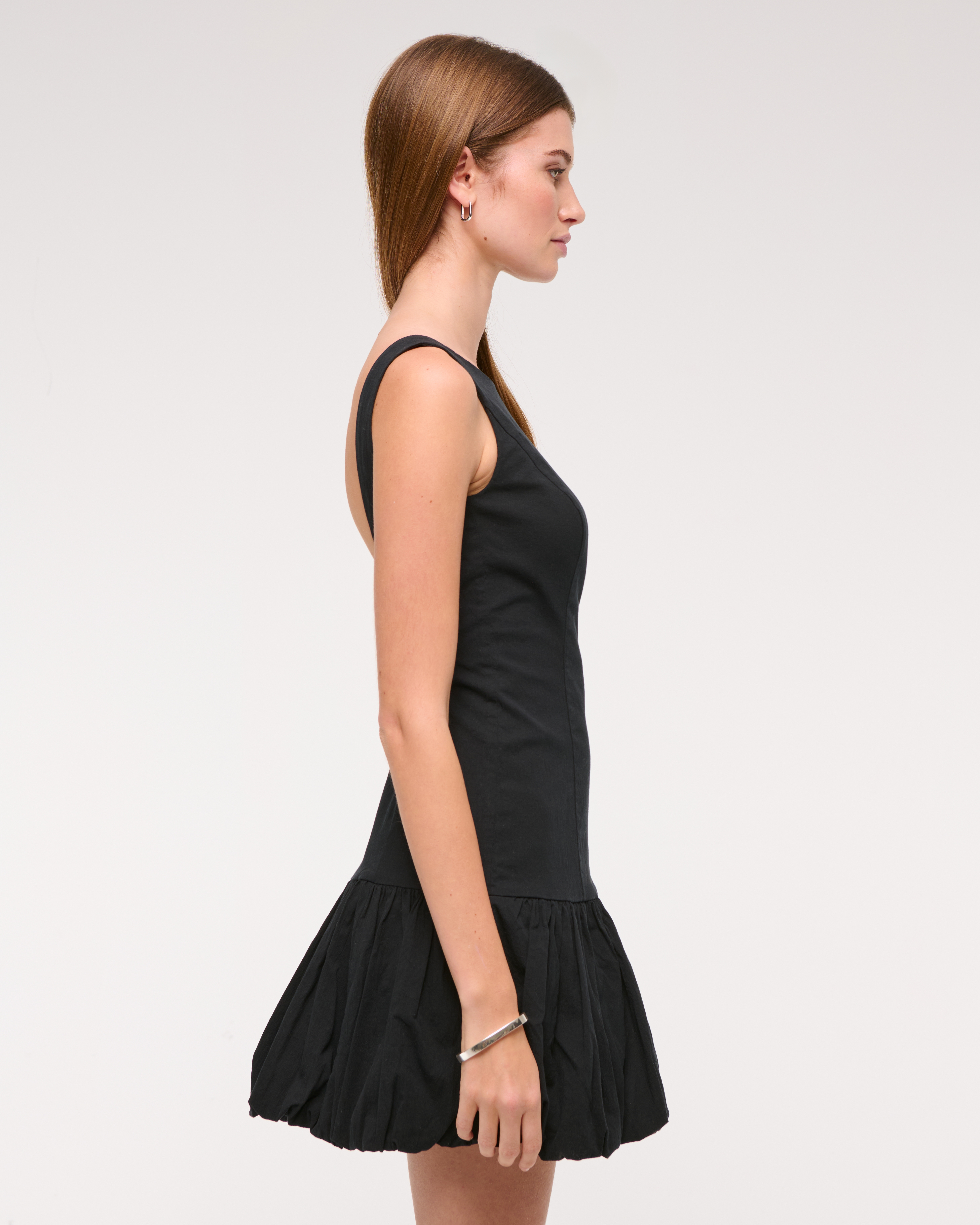 Abercrombie & Fitch High-neck Bubble Hem Mini Dress In Black