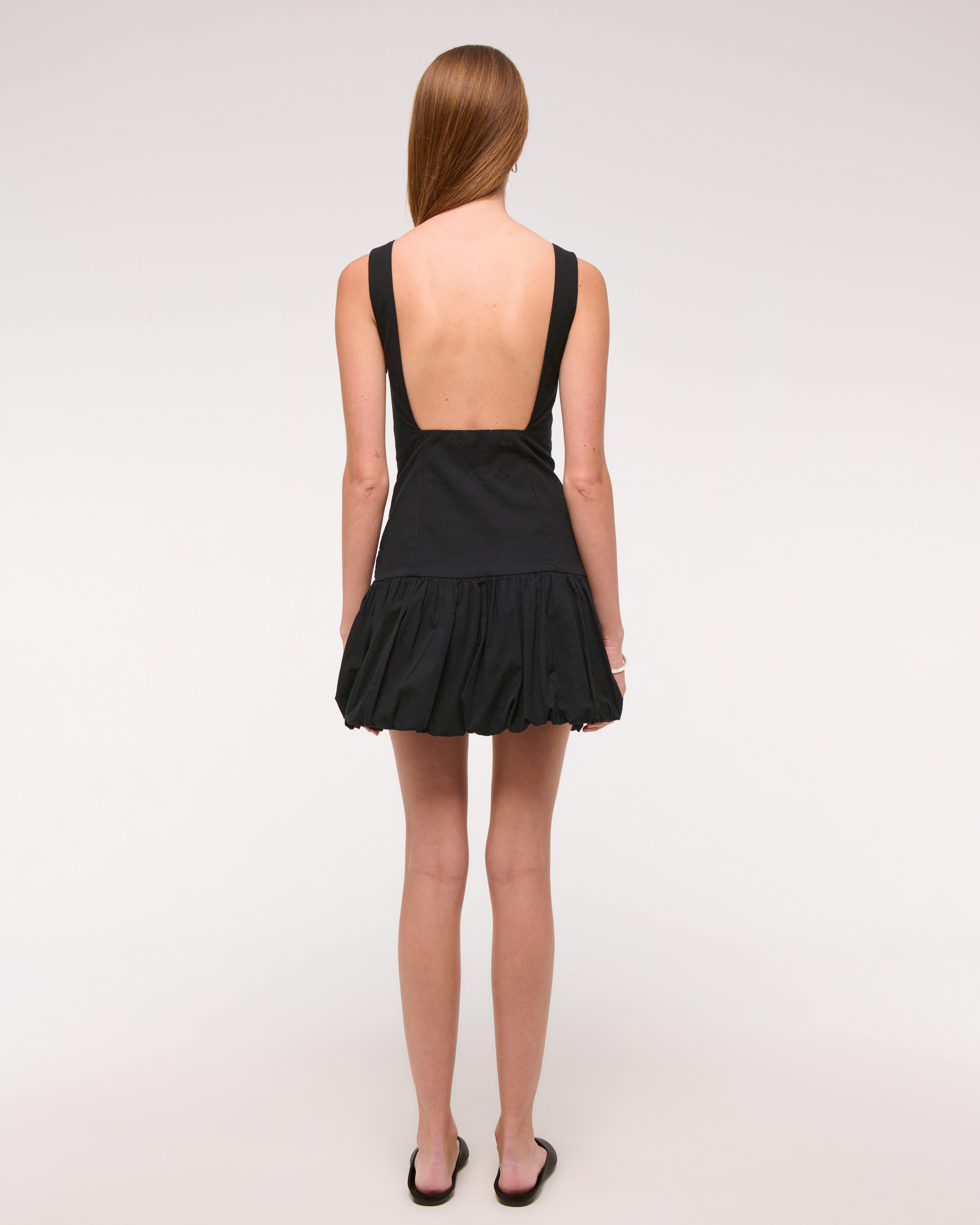 Abercrombie & Fitch High-neck Bubble Hem Mini Dress In Black