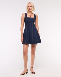 Women's The A&F Mila Squareneck Denim Mini Dress in Dark Wash | Size XXS TALL | Abercrombie & Fitch