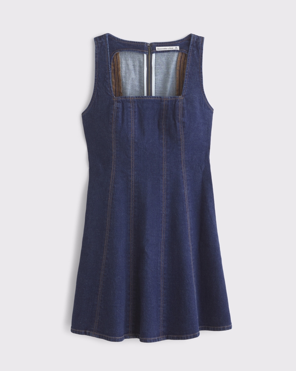 The A&F Mila Squareneck Denim Mini Dress, Dark Wash view 1