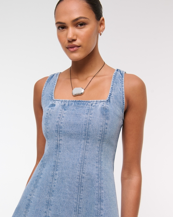 white christmas dresses Cosmala Denim Long Sleeve Mini Dress / Indigo Blue | Meshki main image 0