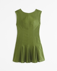 Linen-Blend Godet Mini Dress