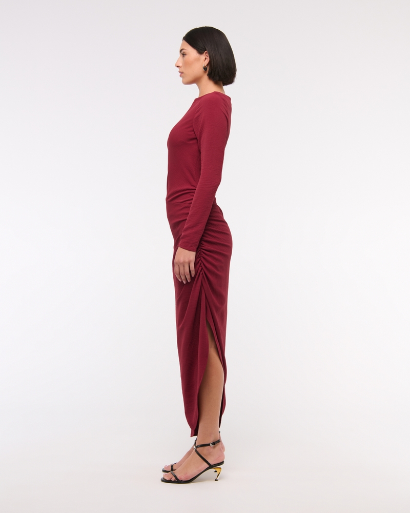 One-Sleeve Draped Midi Dress