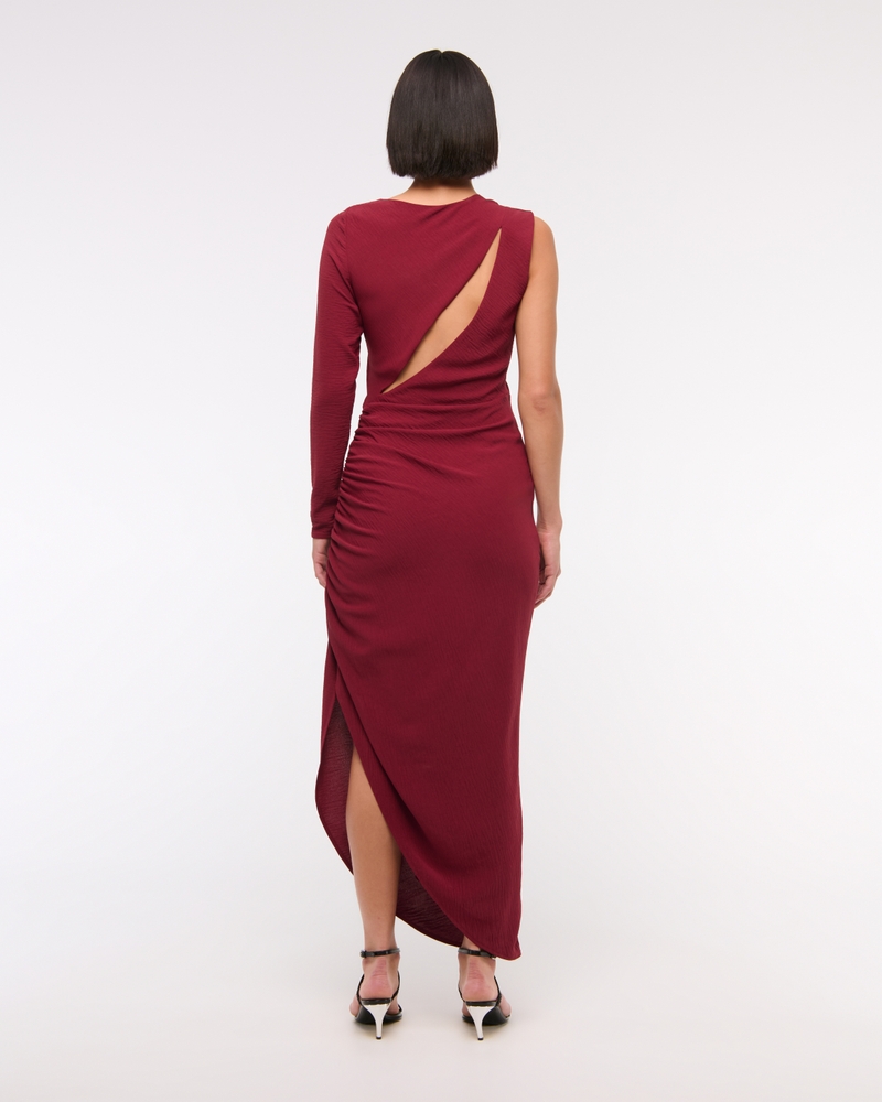 One-Sleeve Draped Midi Dress