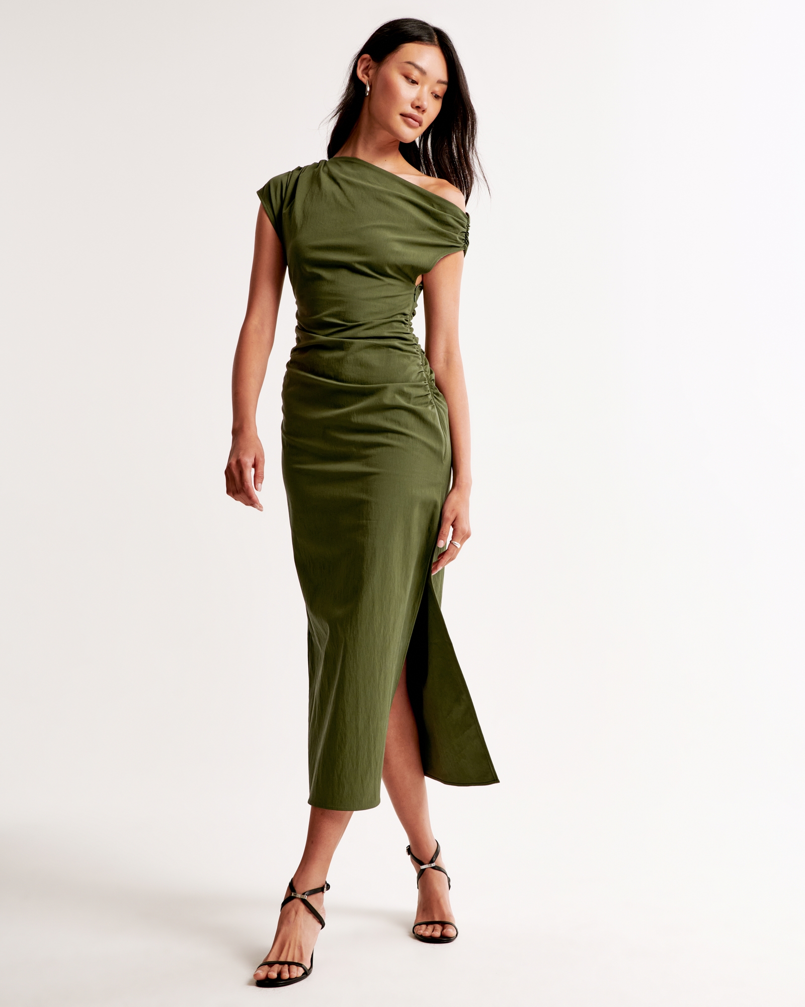 Off-The-Shoulder Draped Midi Dress