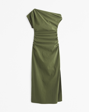 Women s Off The Shoulder Draped Midi Dress Women s Dresses Jumpsuits Abercrombie