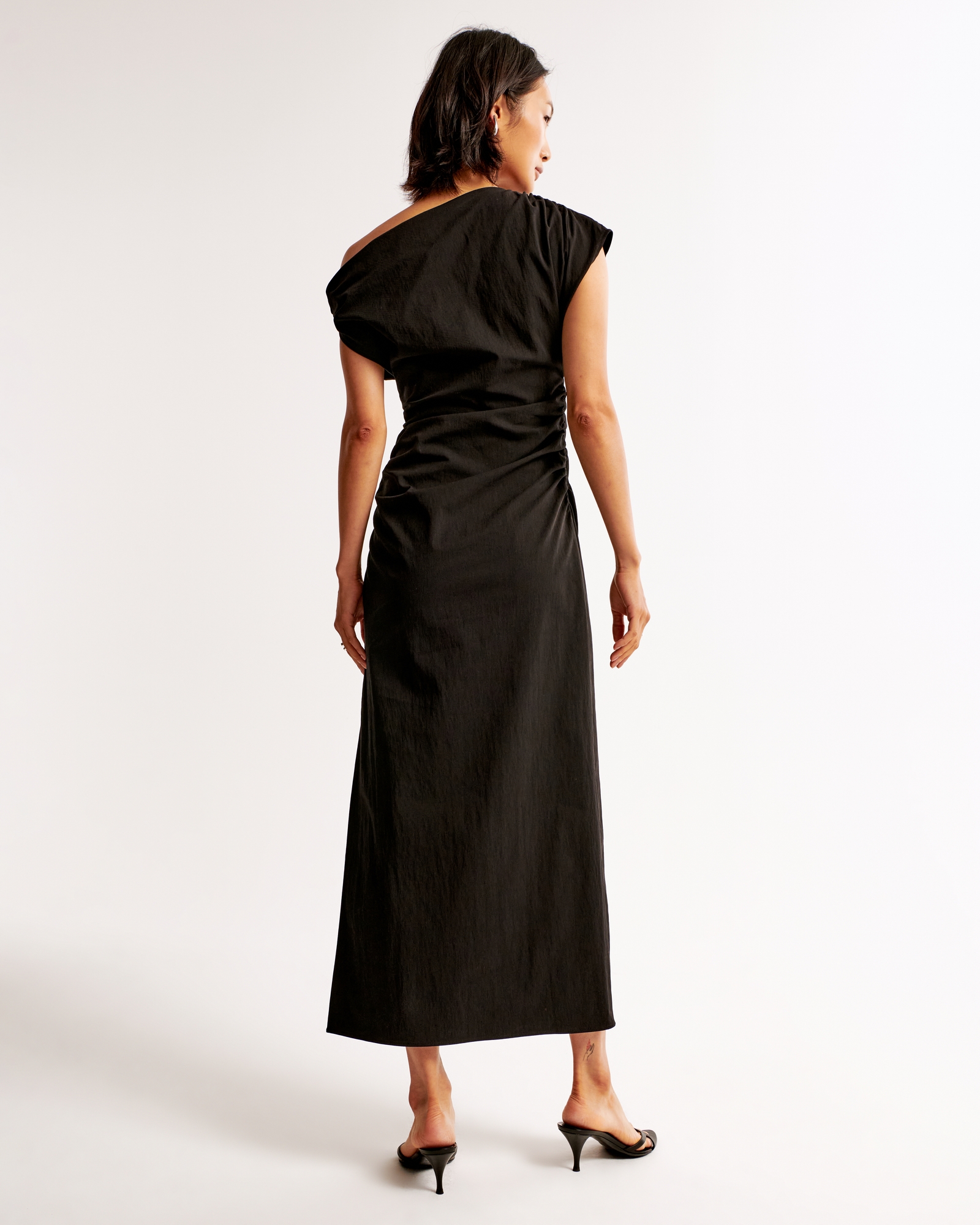 Off-The-Shoulder Draped Midi Dress