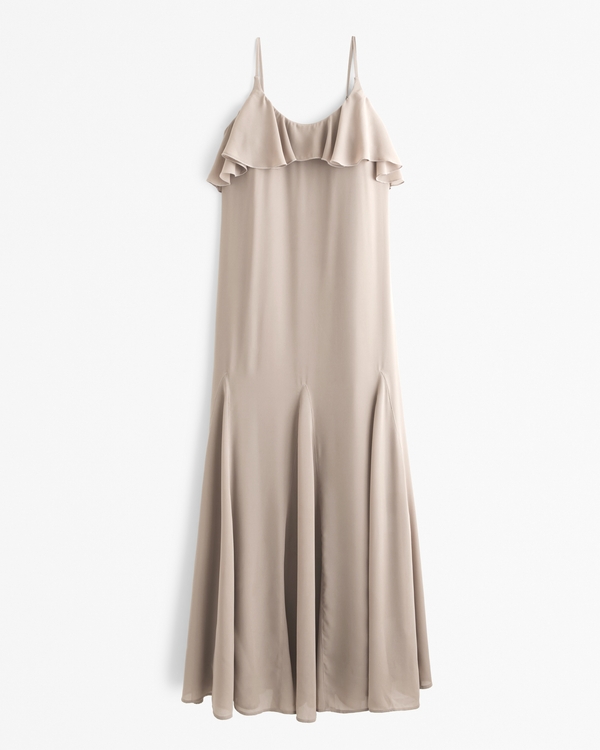 Ruffle Maxi Dress, Taupe Gray