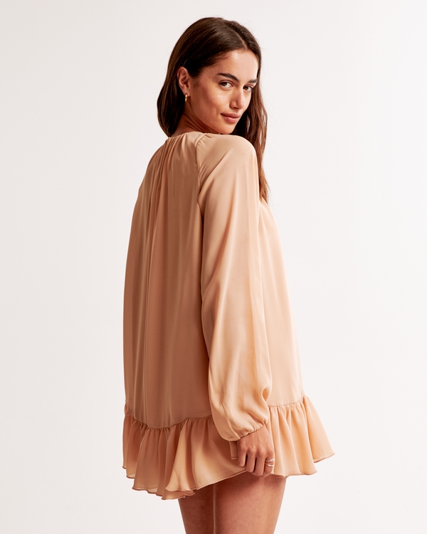 Long-Sleeve Ruffle Hem Mini Dress