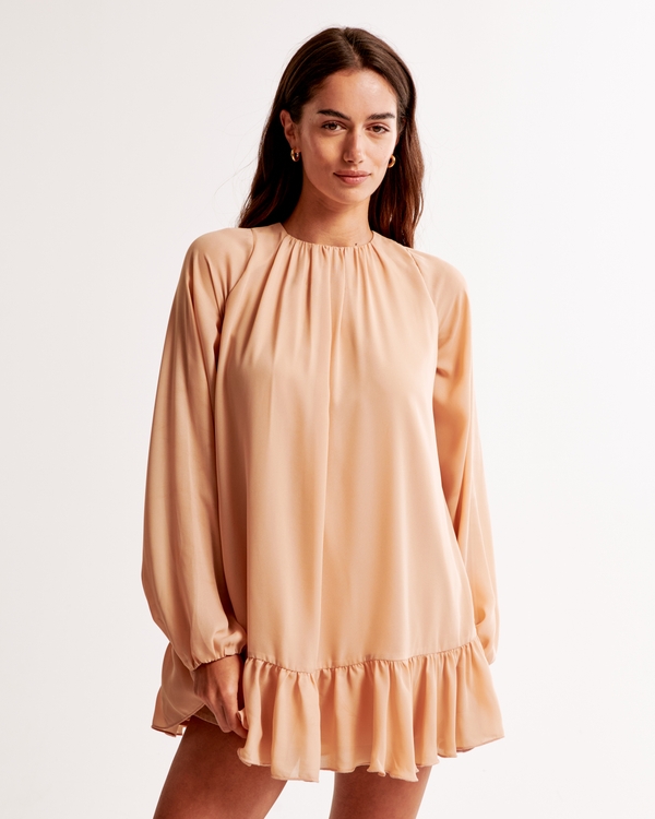 Long-Sleeve Ruffle Hem Mini Dress