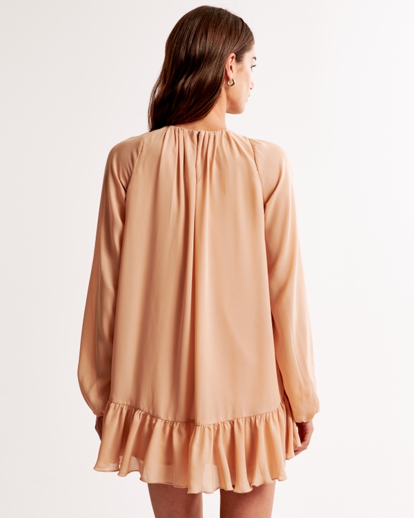 Long-Sleeve Ruffle Hem Mini Dress