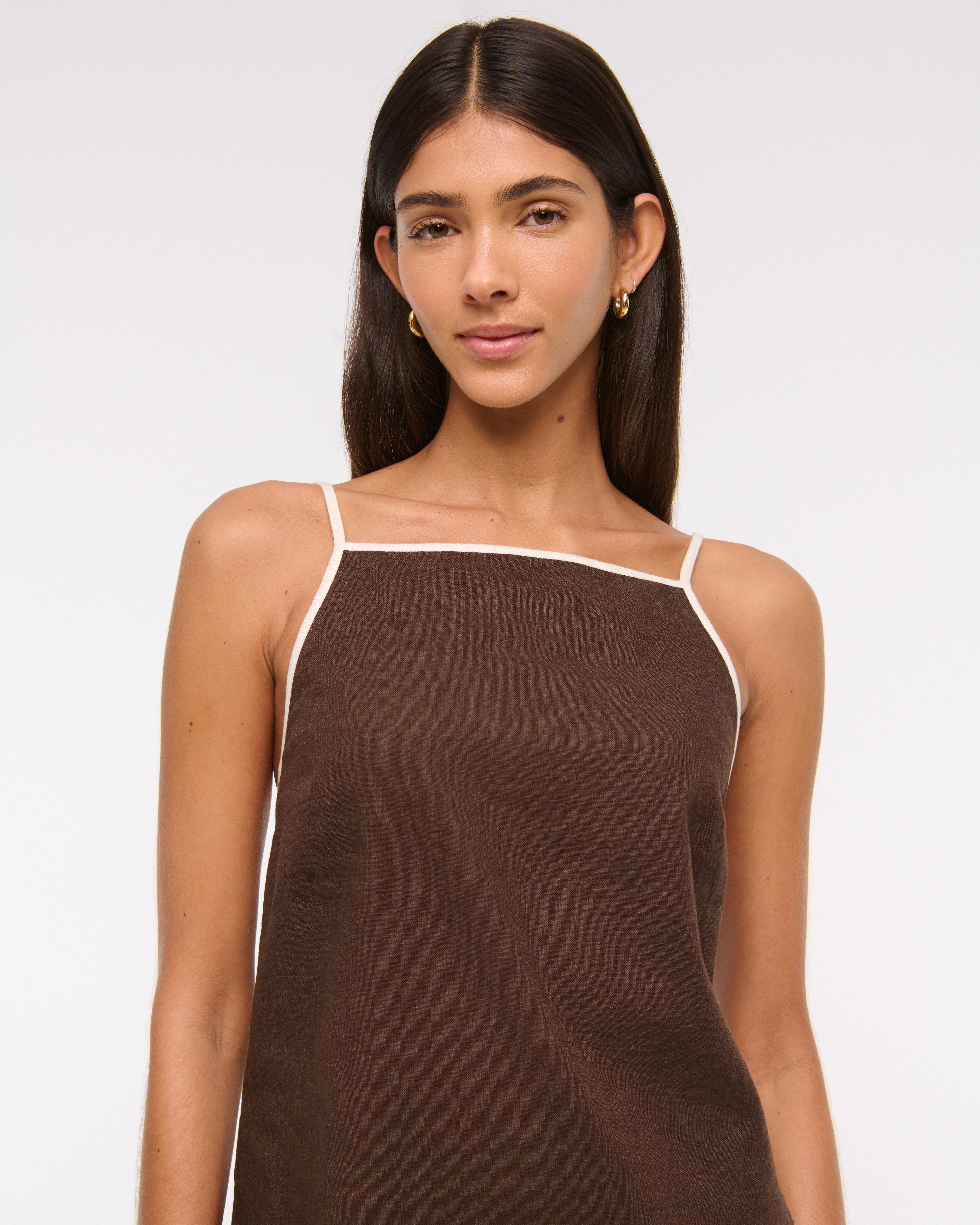 Abercrombie & Fitch Linen-blend Apron Mini Dress In Brown
