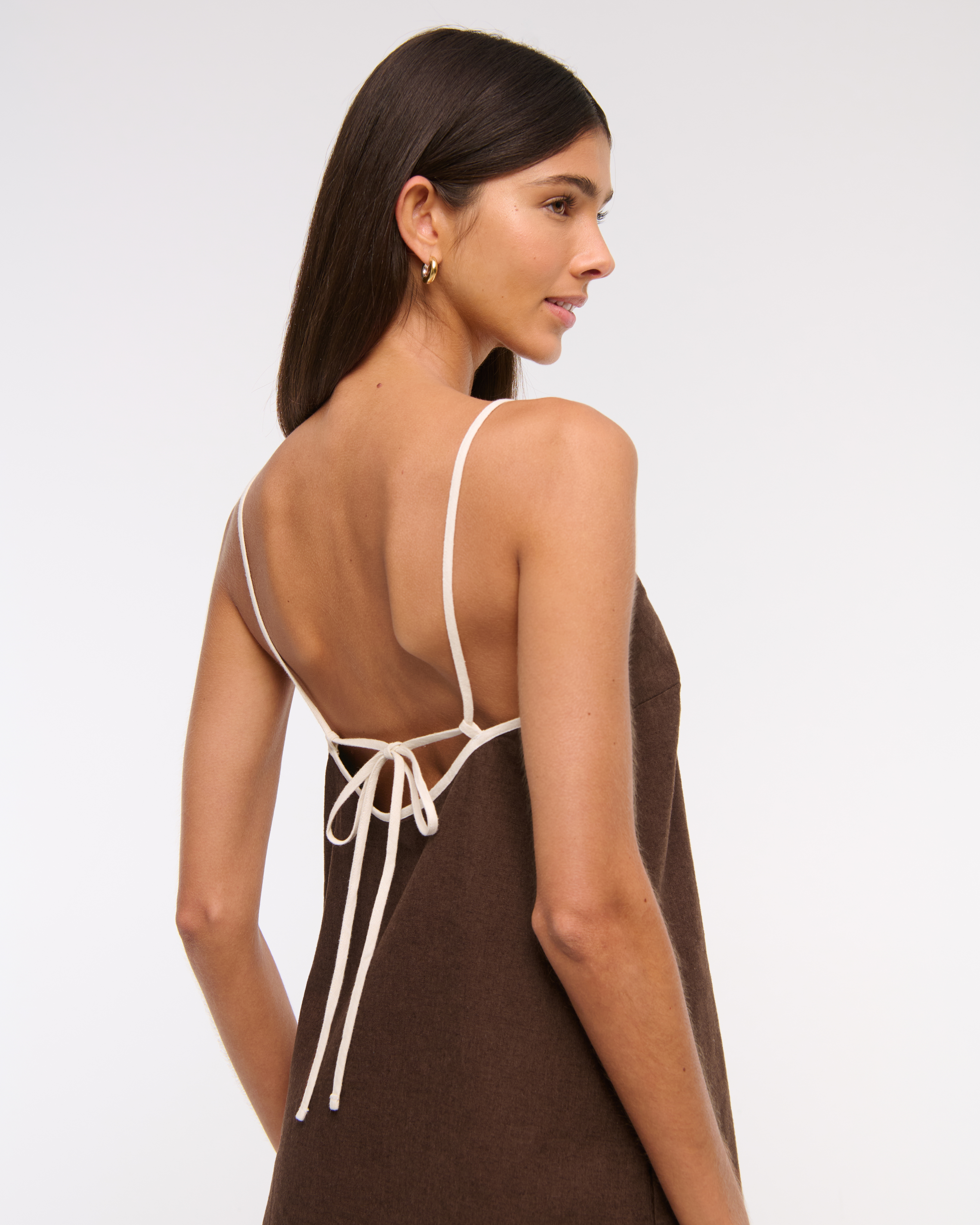 Abercrombie & Fitch Linen-blend Apron Mini Dress In Brown