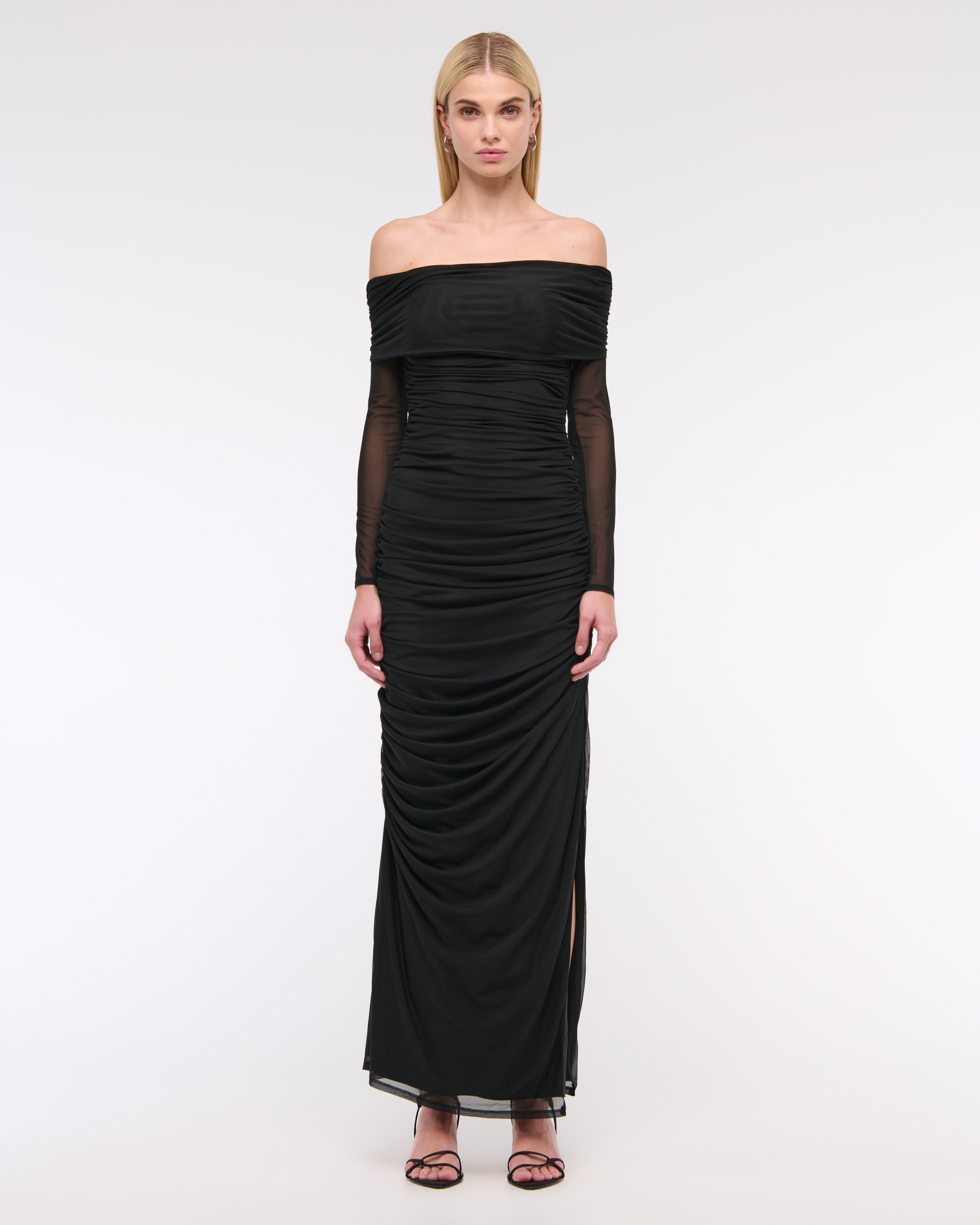 Женские платья Abercrombie & Fitch Long-Sleeve Mesh Asymmetrical Draped Maxi Dress — фото 2