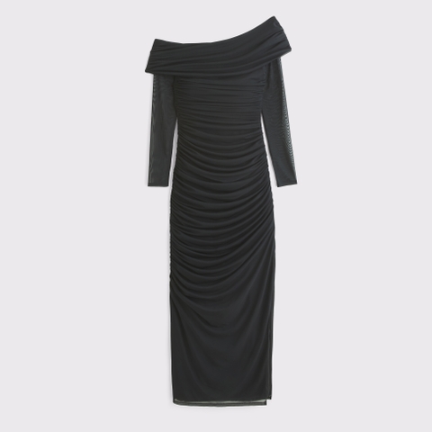 Женские платья Abercrombie & Fitch Long-Sleeve Mesh Asymmetrical Draped Maxi Dress