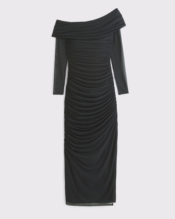 navy blue dress for baby girl Cheetah Print Ruched Mesh Asymmetrical Midi Dress main image 1
