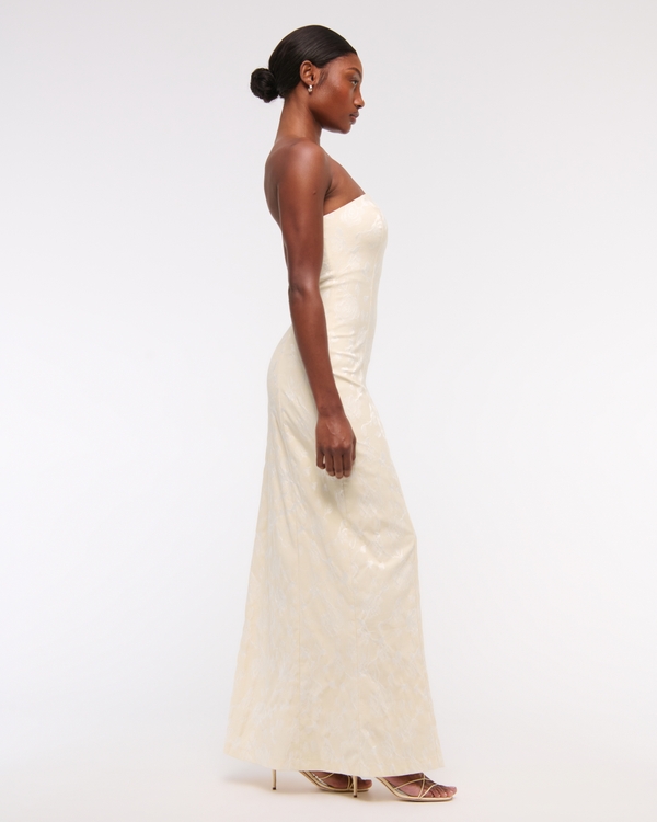 blue dress for baby girl Palermo Embellished Bandeau Cowl Neck Maxi Dress in Beige