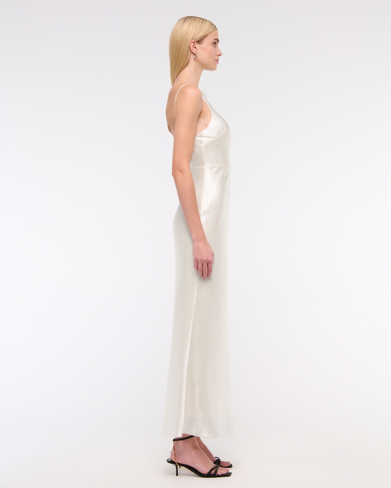 High-Neck Crinkle Satin Maxi Dress