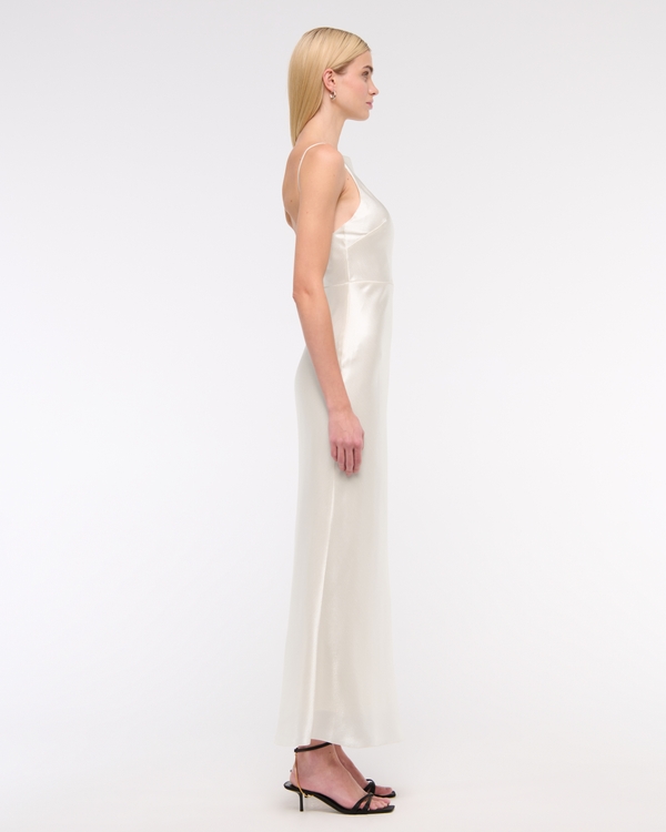 High-Neck Crinkle Satin Maxi Dress