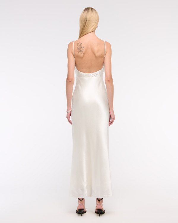 High-Neck Crinkle Satin Maxi Dress