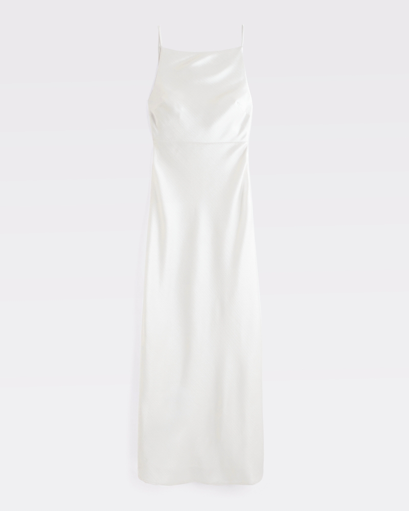 High-Neck Crinkle Satin Maxi Dress