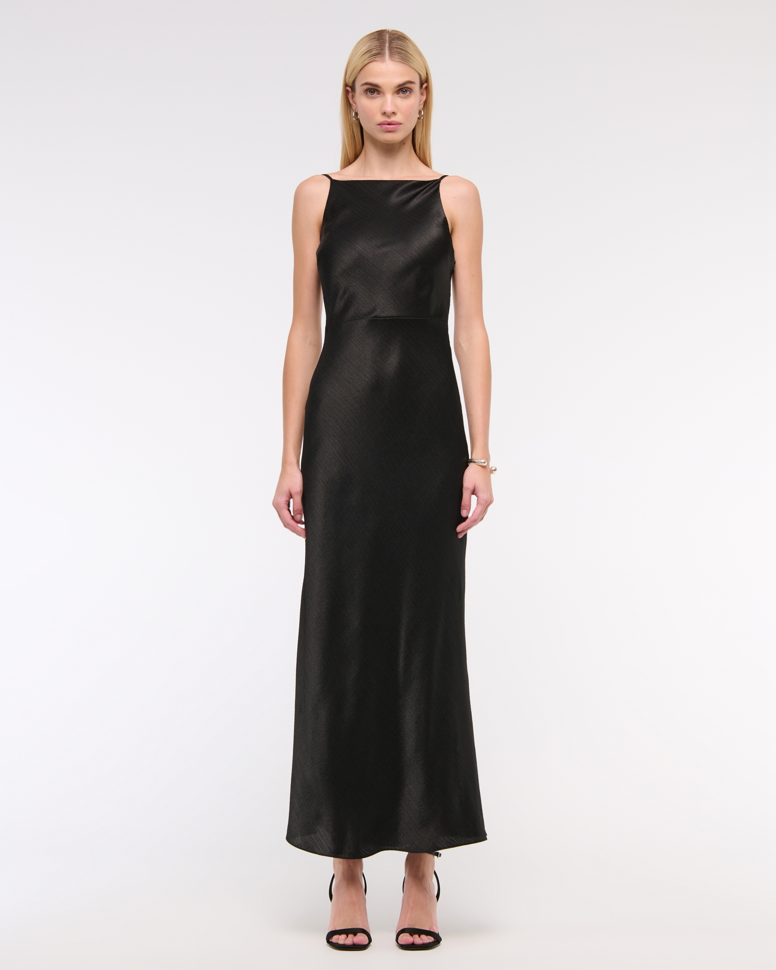 High-Neck Crinkle Satin Maxi Dress