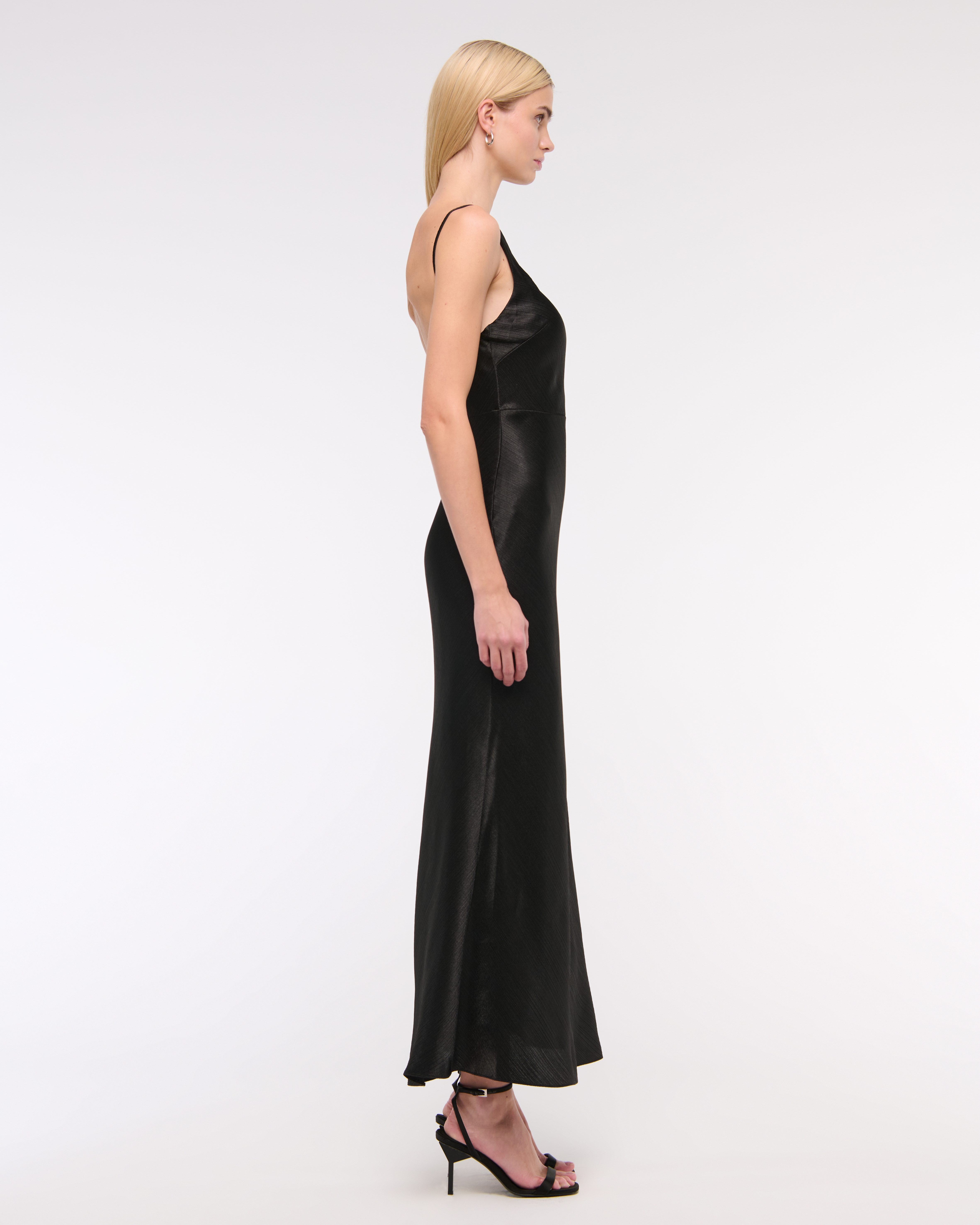 Abercrombie & Fitch High-neck Crinkle Satin Maxi Dress In Black