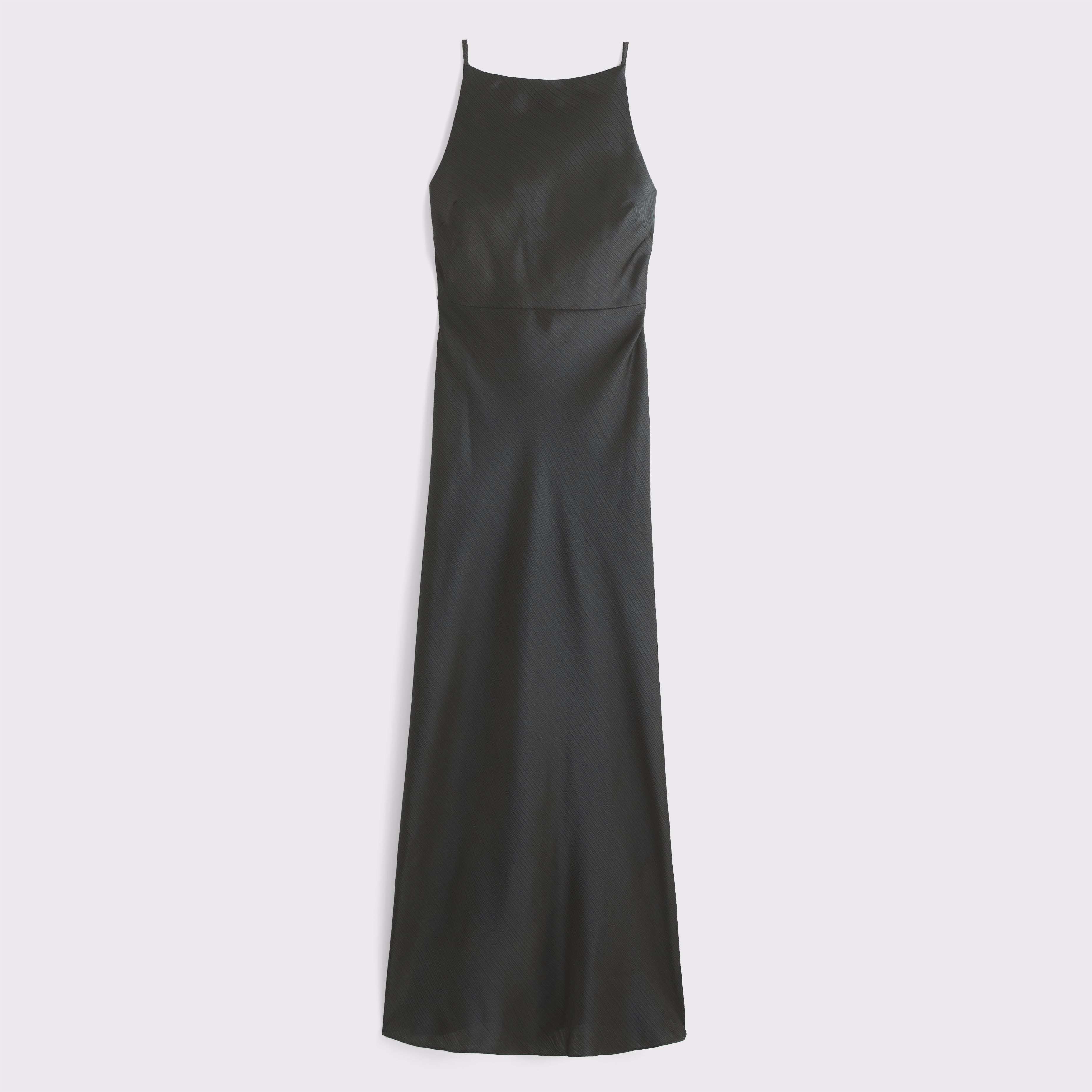 Abercrombie & Fitch High-neck Crinkle Satin Maxi Dress In Black