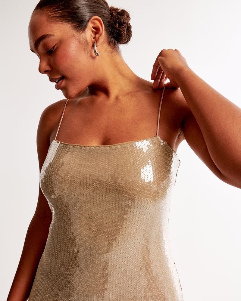 Sequin Straight Neck Midi Dress