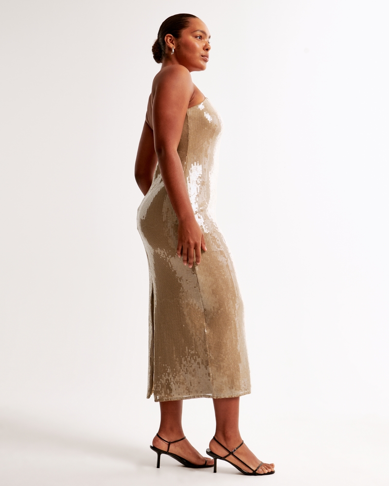 Sequin Straight Neck Midi Dress