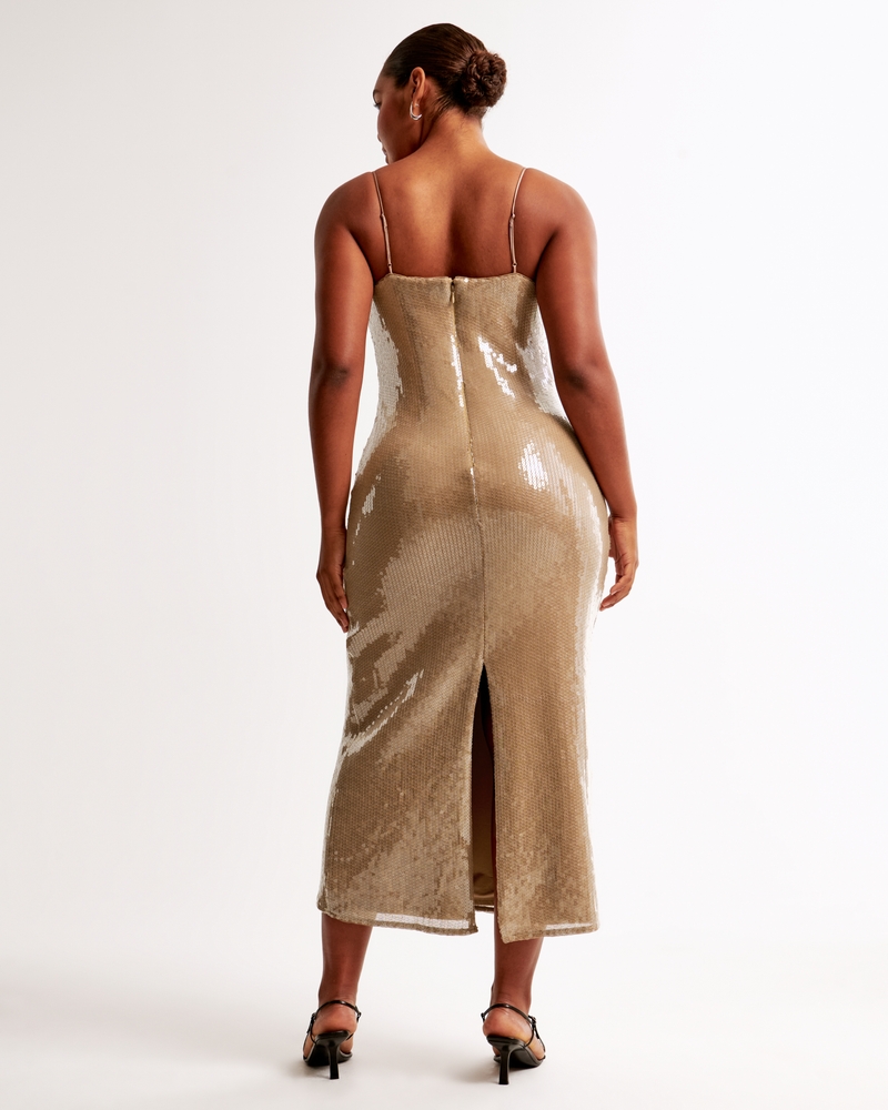 Sequin Straight Neck Midi Dress