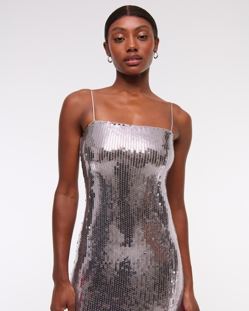Straight Neck Sequin Midi Dress