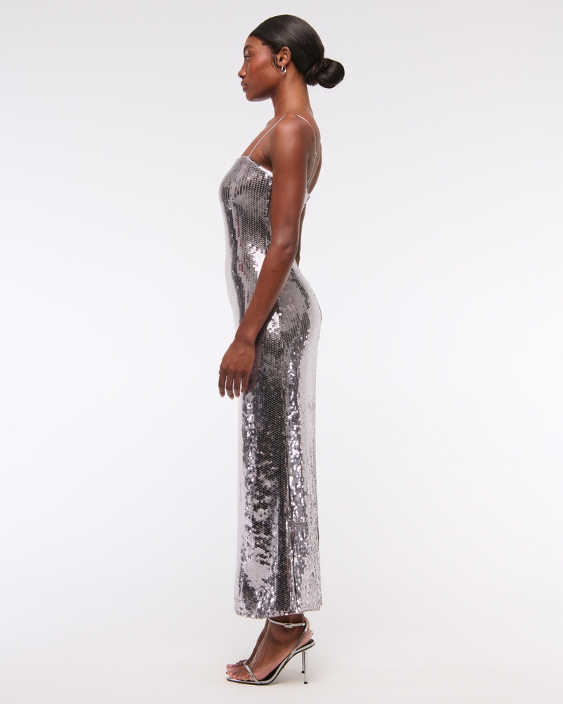 Straight Neck Sequin Midi Dress