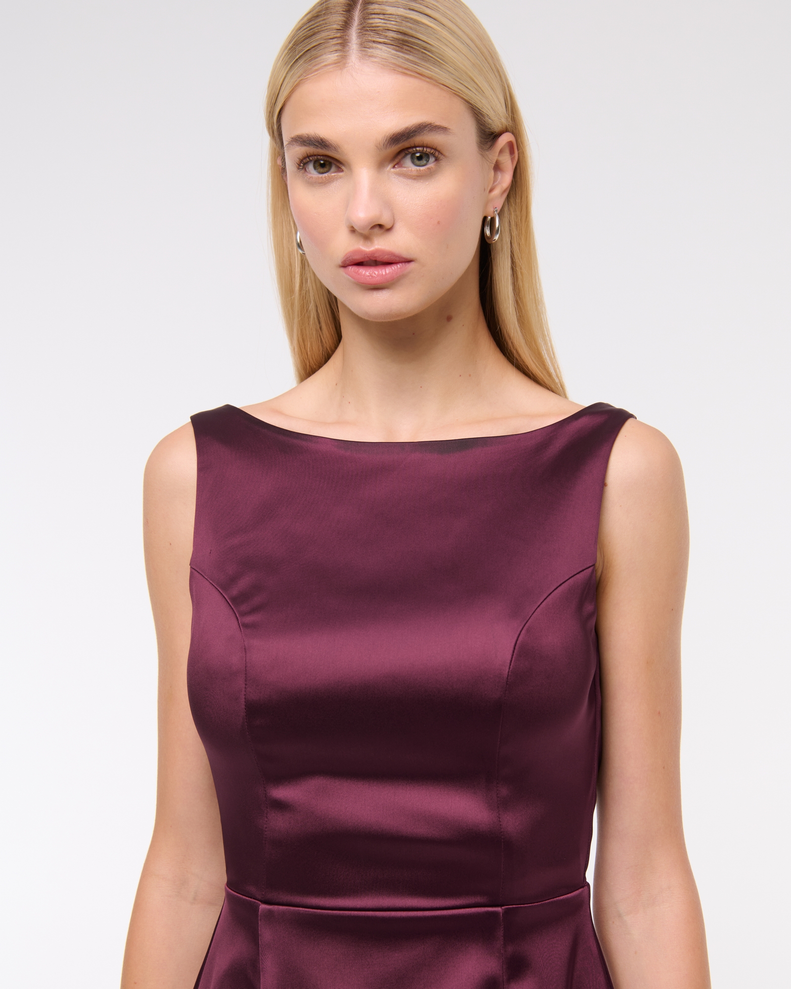 High-Neck Satin Sculpt Mini Dress