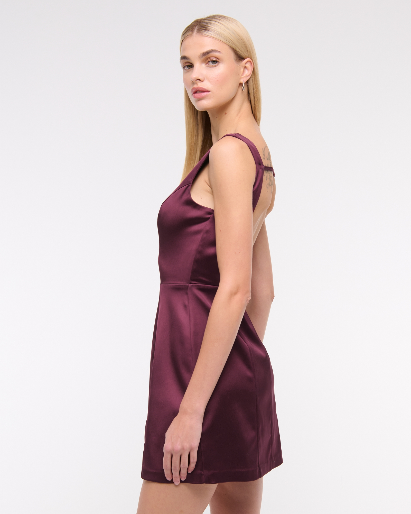 High-Neck Satin Sculpt Mini Dress