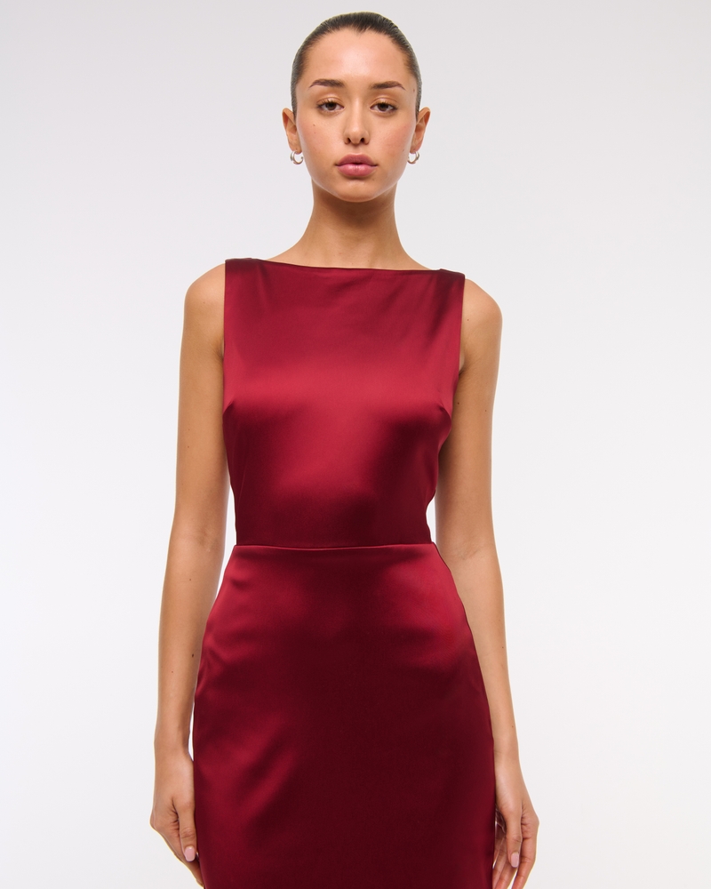 High-Neck Satin Sculpt Midi Dress