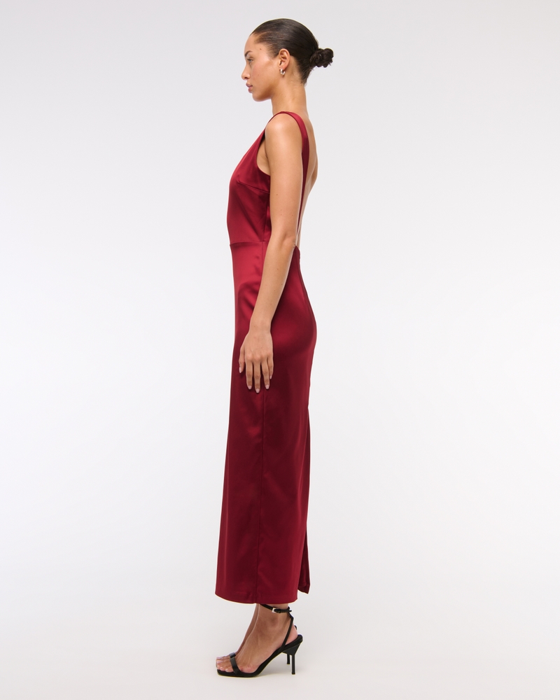 High-Neck Satin Sculpt Midi Dress