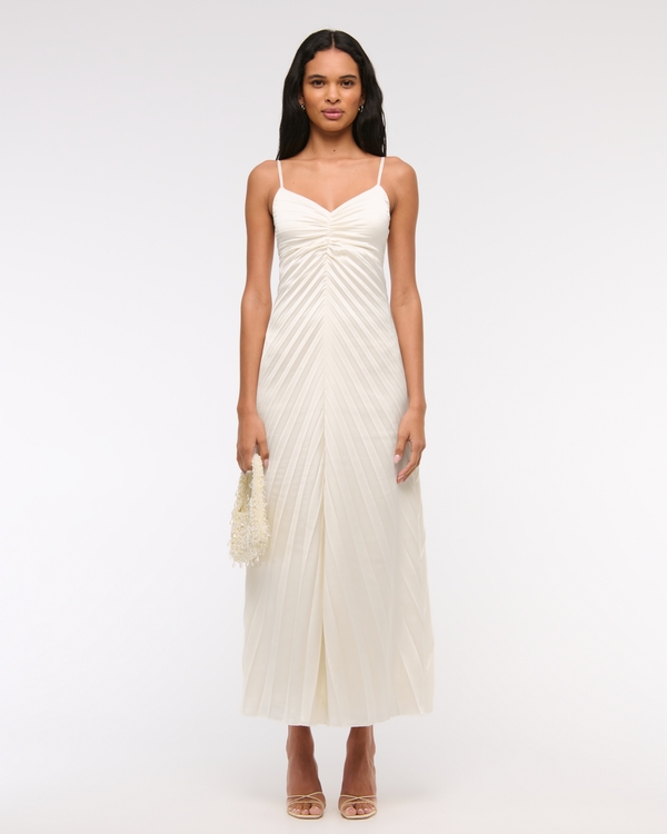 The A&F Giselle Sunburst Pleated Maxi Dress, Pearl view 1