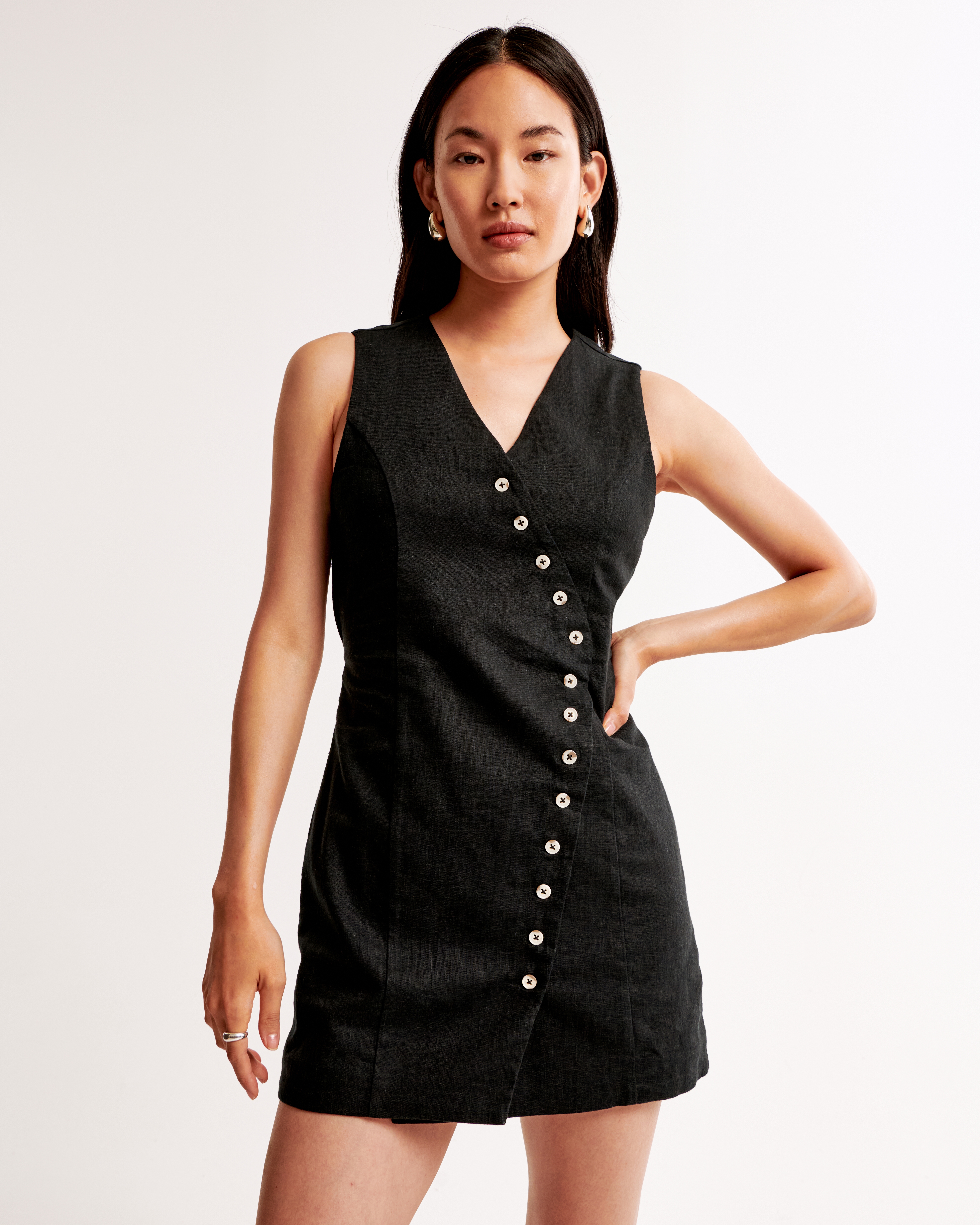 The A F Mara Linen Blend Asymmetrical Button Mini Dress