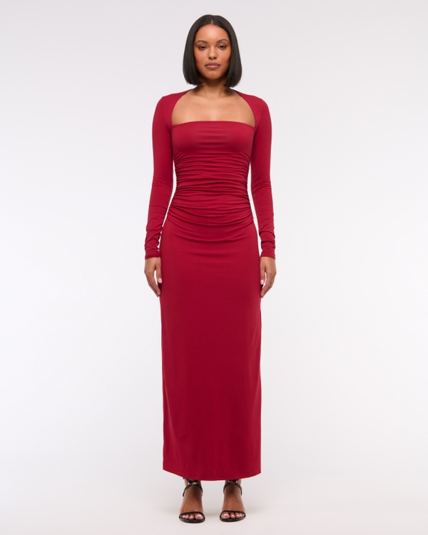 The A&F Ava Long-Sleeve Knit Maxi Dress, Deep Red