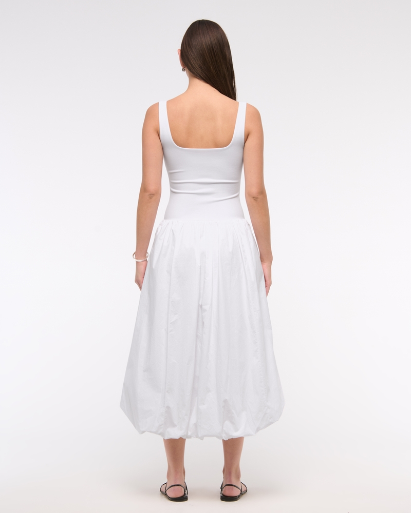 Mixed Fabric Bubble Hem Midi Dress